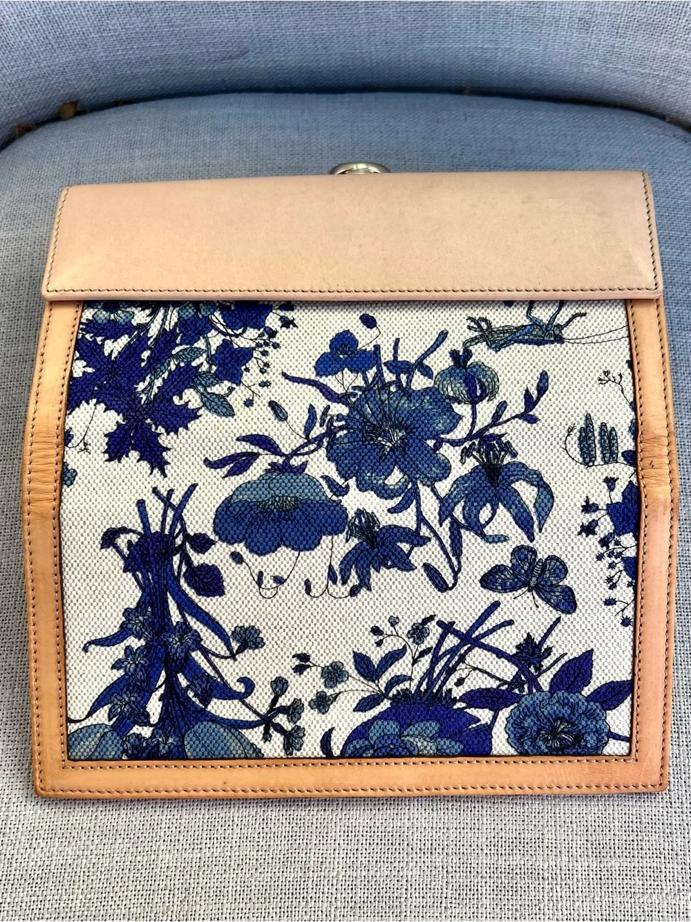 Gucci Blue/Beige Floral Flora Print Canvas and Leather Wave Continental Wallet - Picture 3 of 7
